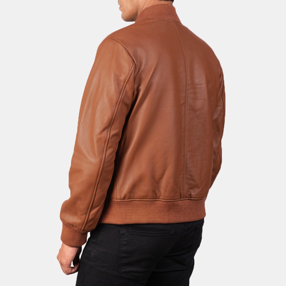 RahWas – Elegant Brown Leather Bomber Jacket