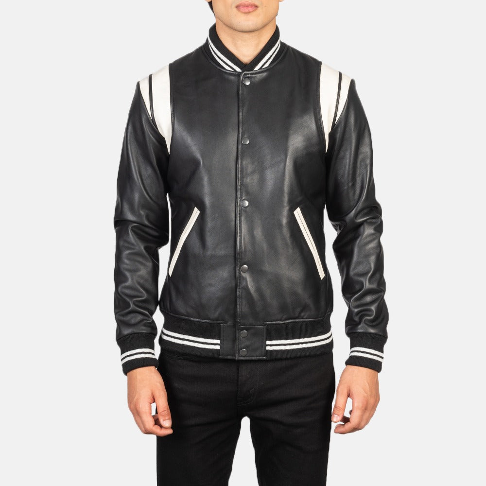 RahWas – Dantee Black Leather Varsity Jacket