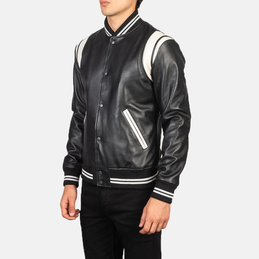 RahWas – Dantee Black Leather Varsity Jacket