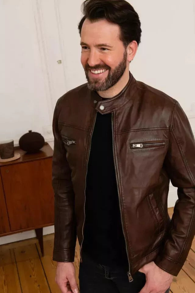 RahWas - Brown Motorcycle Rider, Mid-Length Slim Fit