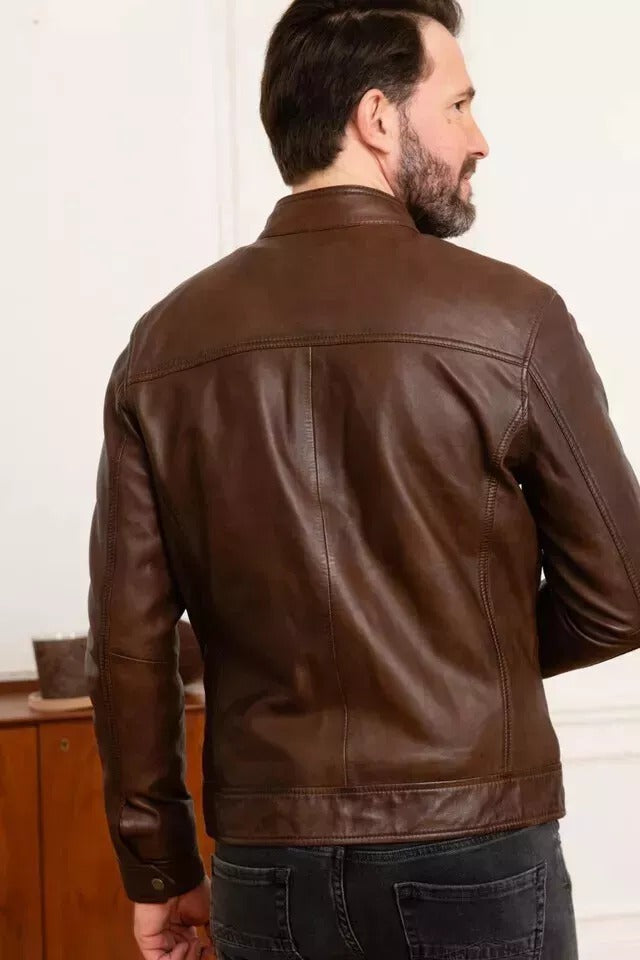 RahWas - Brown Motorcycle Rider, Mid-Length Slim Fit